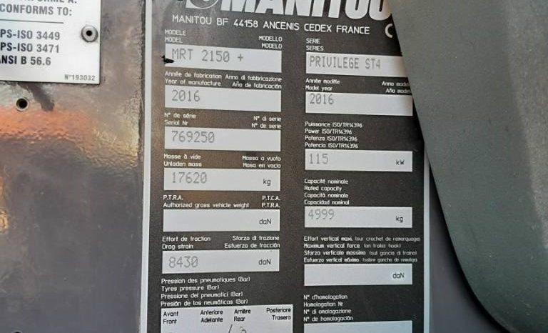 Manitou MRT 2150 Plus Privilege Remote – Manbasket – Winch vol